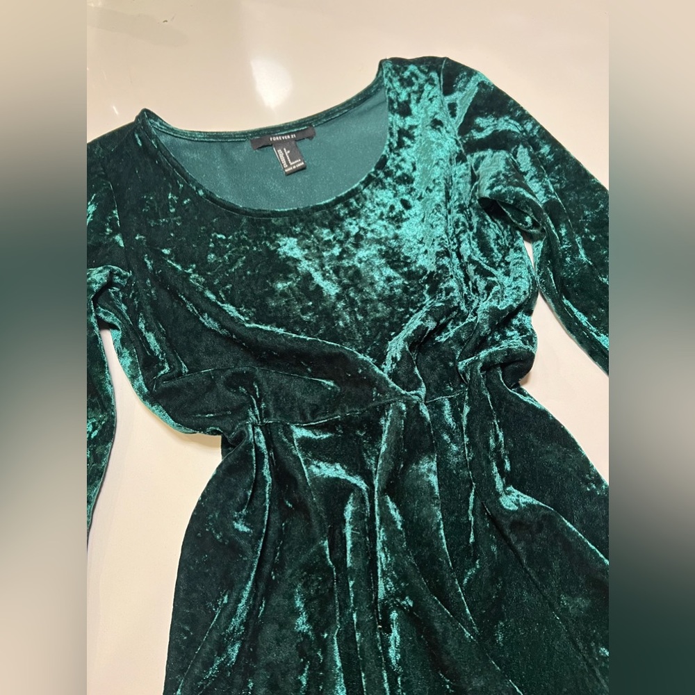 Crushed Velvet Witchy Green Dress